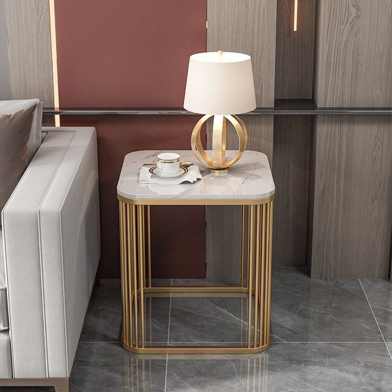 Contemporary Frame End Table Square Slate Top End Table, 21.7" Tall