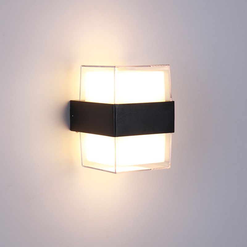Caja cuboidea blanca y negra Dismintoria de pared acrílica modernista LED modernista en luz cálida/blanca para la cama