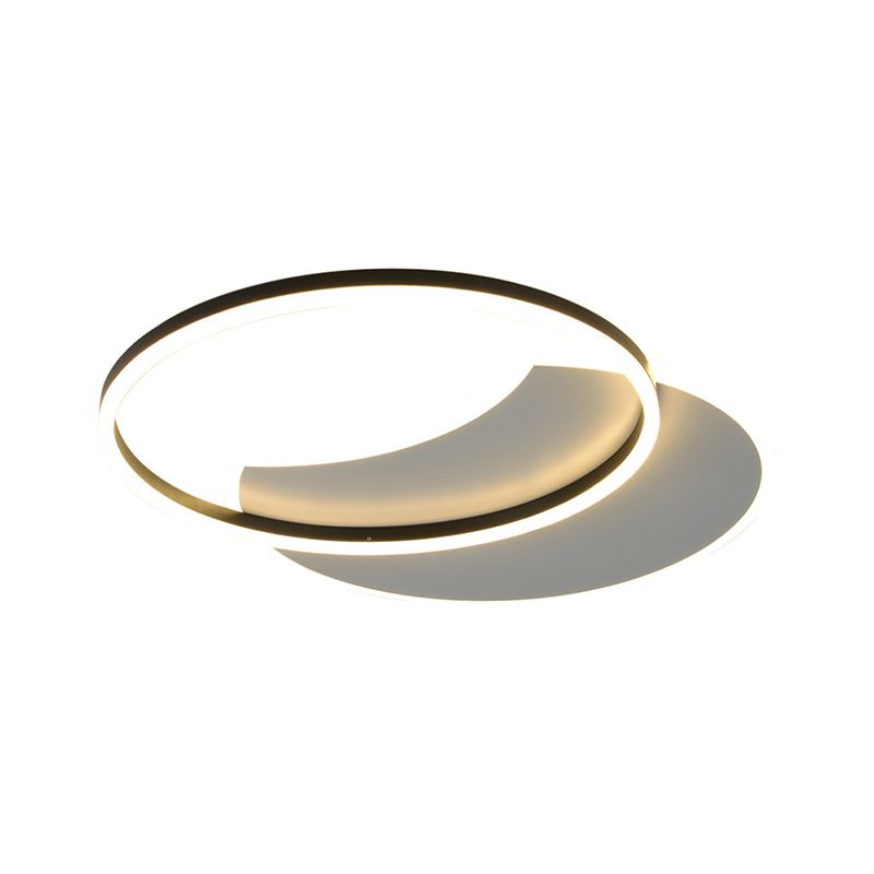 White Moon Eclipse Flush Ceiling Light Modern LED Acrylic Flushmount Lighting in Warm/White Light for Bedroom