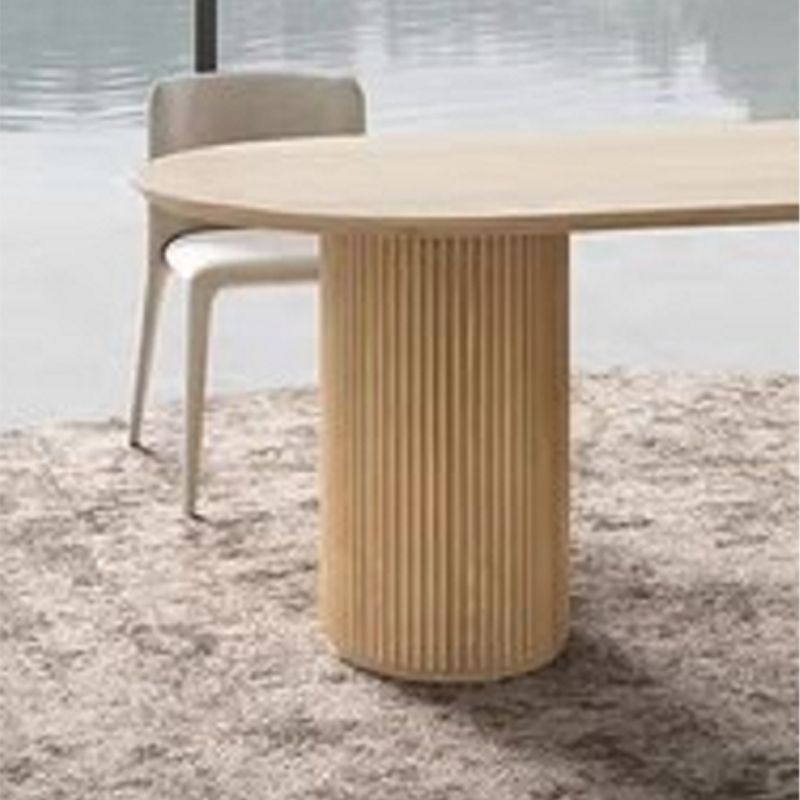 Oval Pine Solid Wood Table Double Pedestal Dining Room Table in Natural