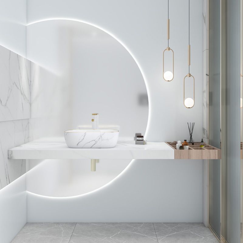 Modern Bathroom Sink Porcelain Pop-Up Drain Solid Color Rectangular Vessel
