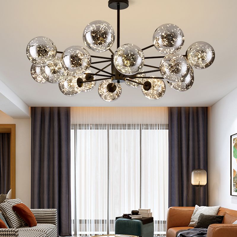 Modern Style Glass Ball Shade Chandelier Height Adjustable for Living Room Bedroom