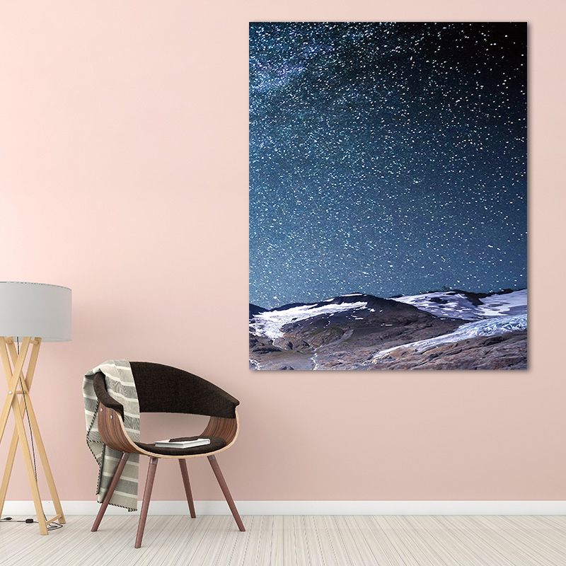 Starry Night Sky Wall Art Contemporary Textured Living Room Canvas Print in Dark Color