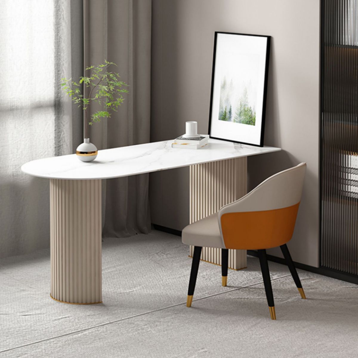 Contemporary Style Writing Desk White Slate Home and Office Desk