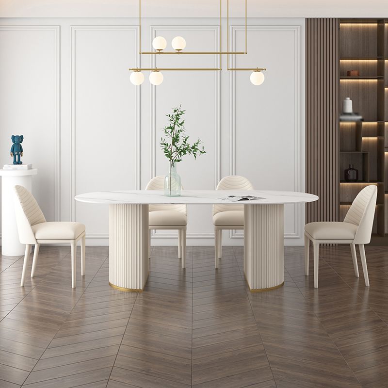 Metal Traditional Luxury Freeform Table Sintered Stone Table with Double Pedestal