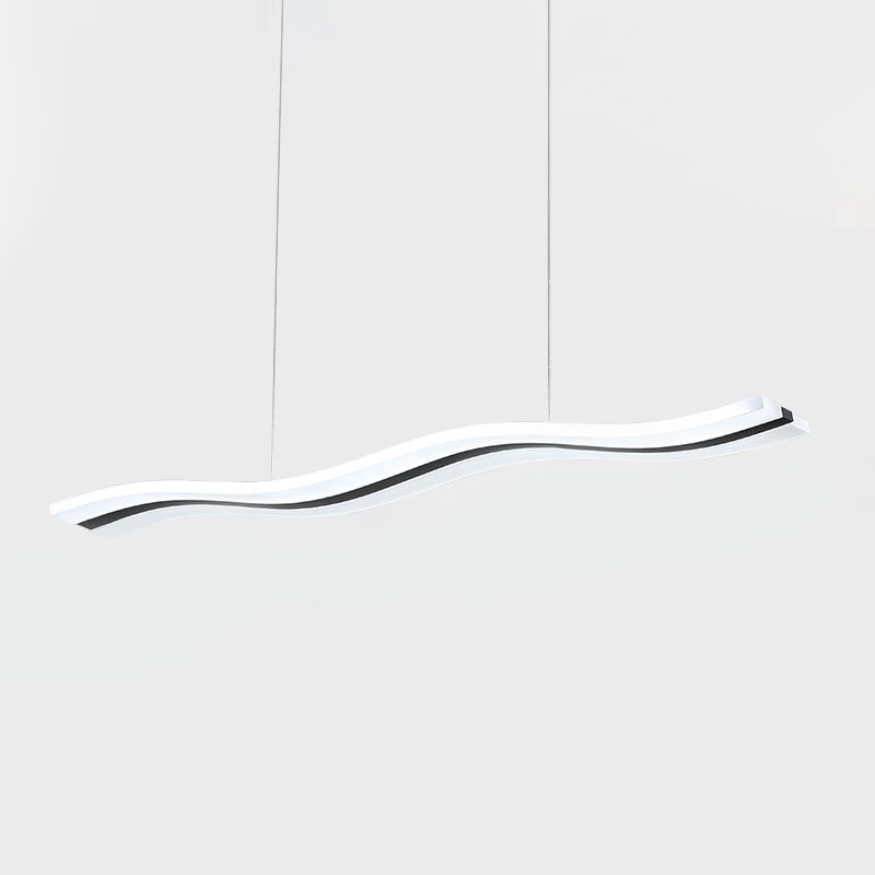 Waveform Drop Pendant Simple Acrylic Office LED Hanging Light Fixture in Black, Warm/White Light