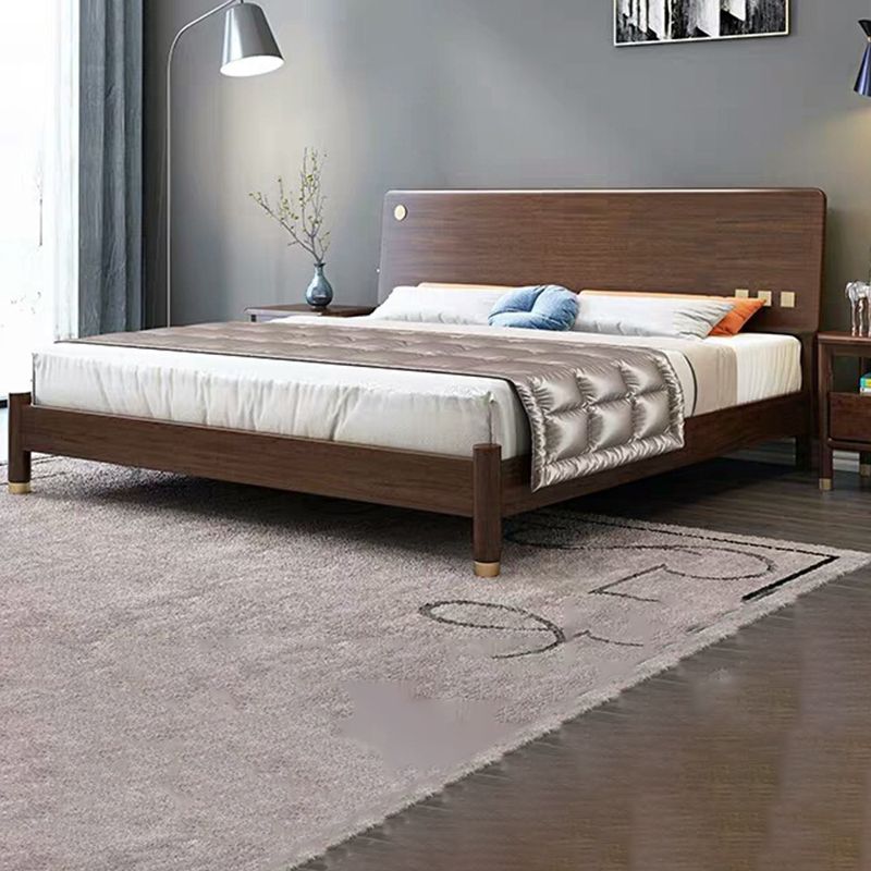Traditional Espresso Panel Bed Walnut Rectangular Standard Bed with Headboard