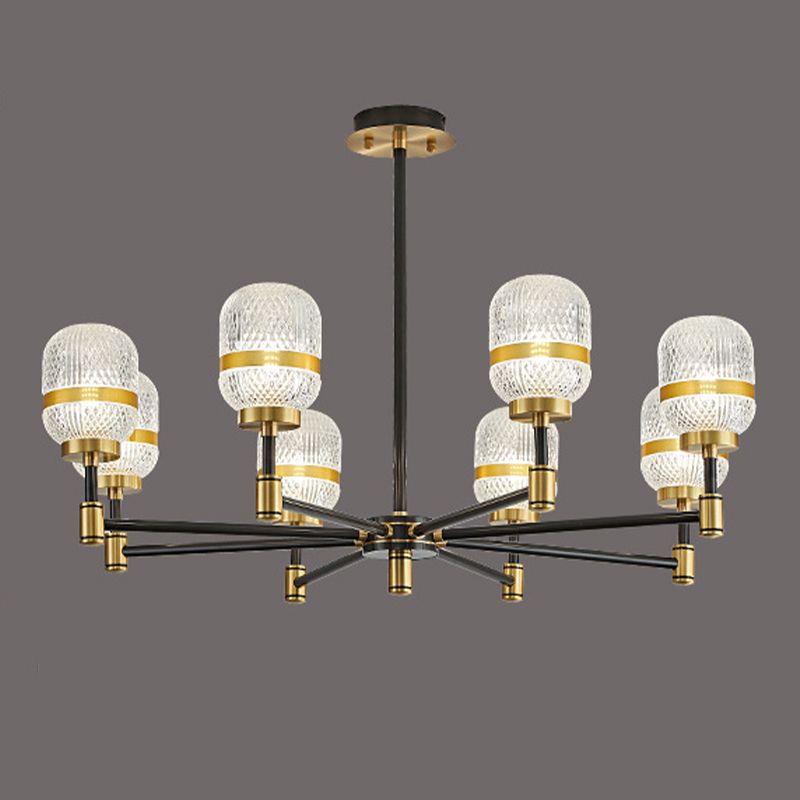 Barrel Chandelier Light Fixture Vintage Ribbed Glass Pendant Lighting for Restaurant