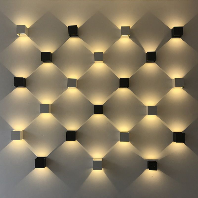 2-Lights Geometric Wall Lamp Fixtures Modern Style Black and White Aluminum Lighting