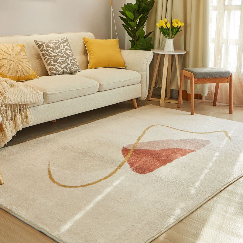 Beige Modern Rug Polyester Color Block Rug Washable Rug for Living Room