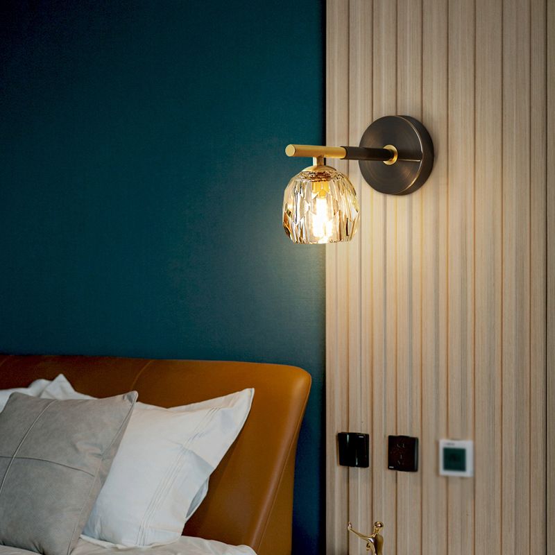 1 / 2 - Light Brass Wall Armed Sconce in Black and Gold Wall Light with Crystal Shade