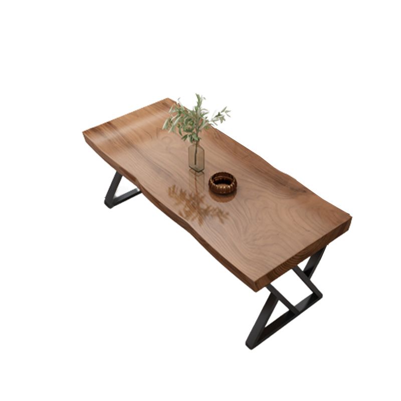 Industrial Rectangle Dining Table Dark Brown Wood Top Table with Metal Base