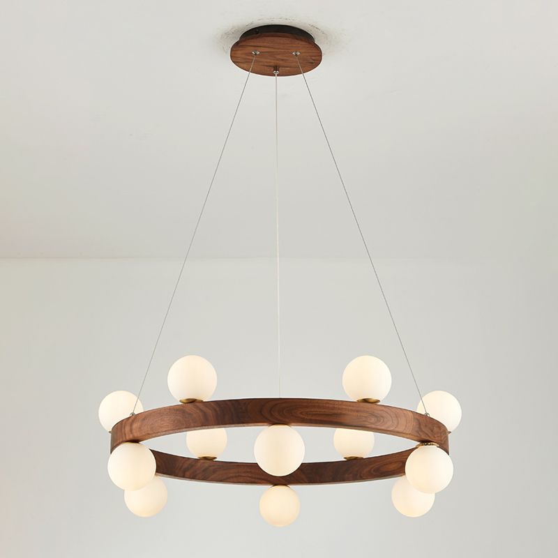 Nordic Minimalist Circular Chandelier Lamp Wood Hanging Pendant Lights for Restaurant