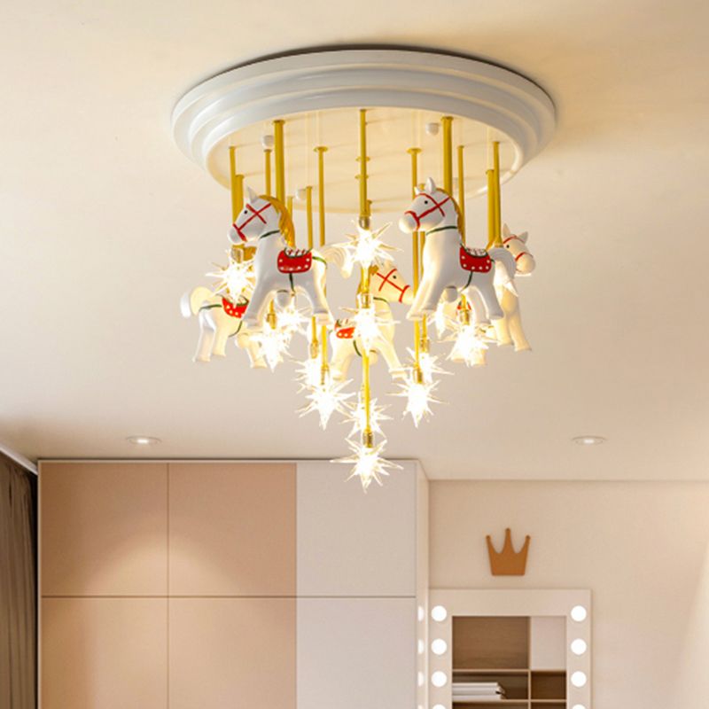 Merry-go-go lind linter light kids style metal nursery plafond linge monture with résine cheval en blanc