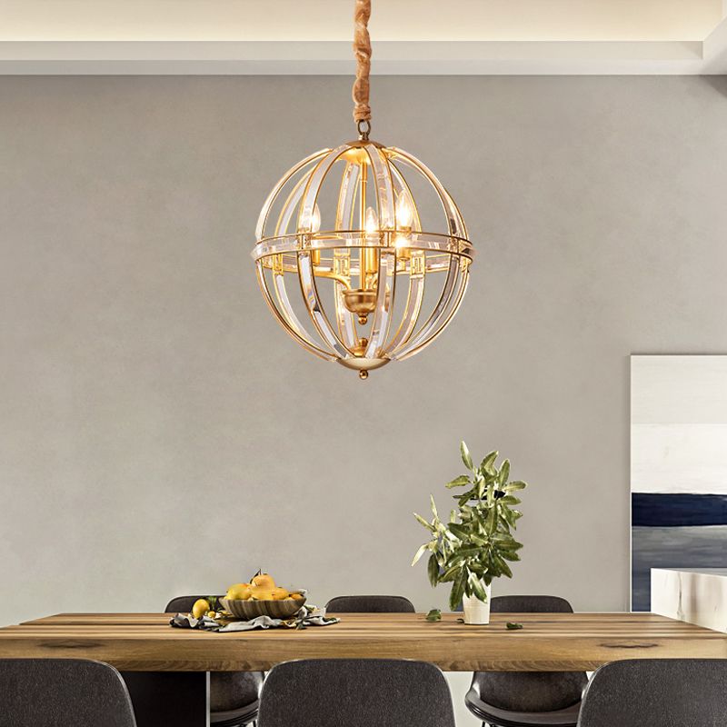 Modern Metal Crystal Ball Chandelier Light Multi Head Hanging Light for Restaurant