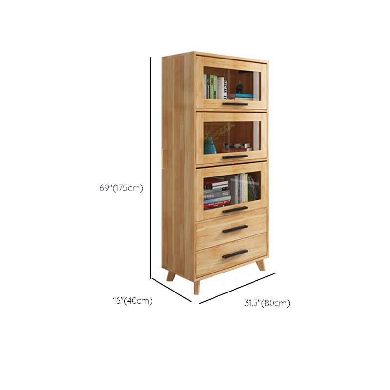 Natural Pine Wood 31.5" Wide Accent Cabinet with Glass Paned