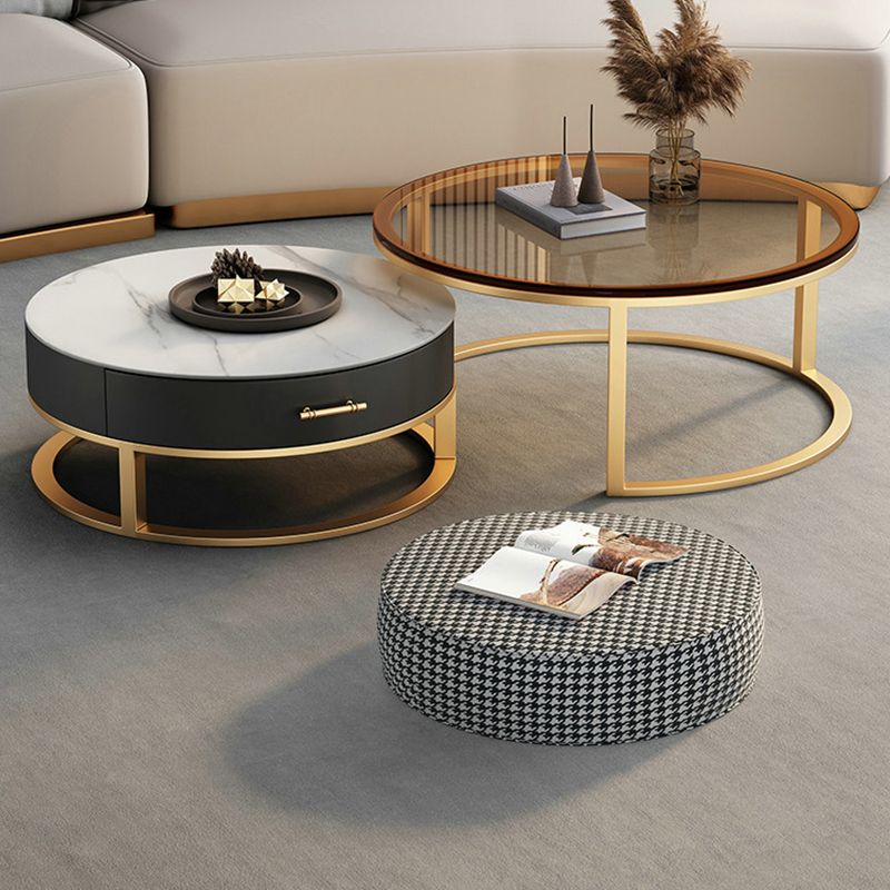 Glass Top Coffee Table Set Frame Cocktail Table with Storage Drawers