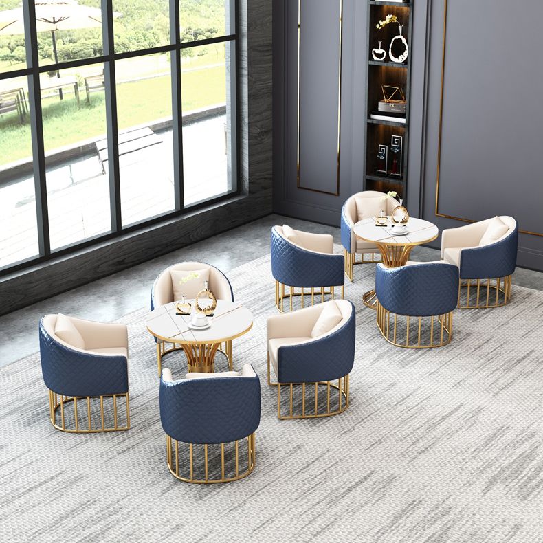 Modern Style Sintered Stone Dining Room Set with Round Table and Gold Leg Dining Table Furniture
