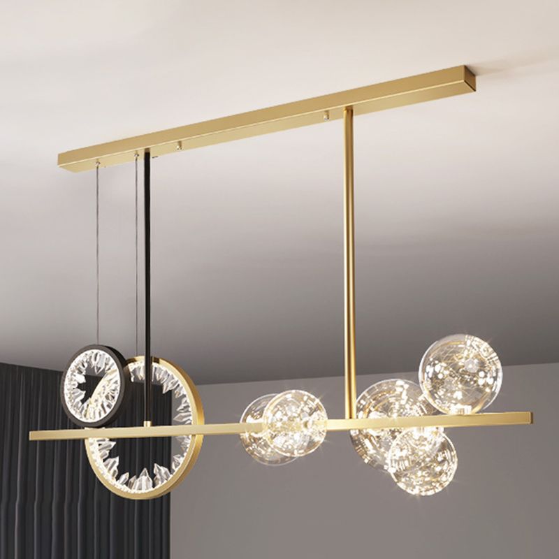 Glass Spherical Island Light Modern Gold LED Hanging Light with Crystal Accents