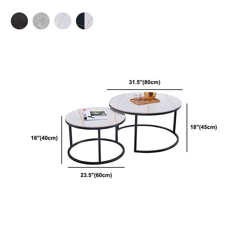 Modern Round Nesting Coffee Table with Steel Frame Base in Black