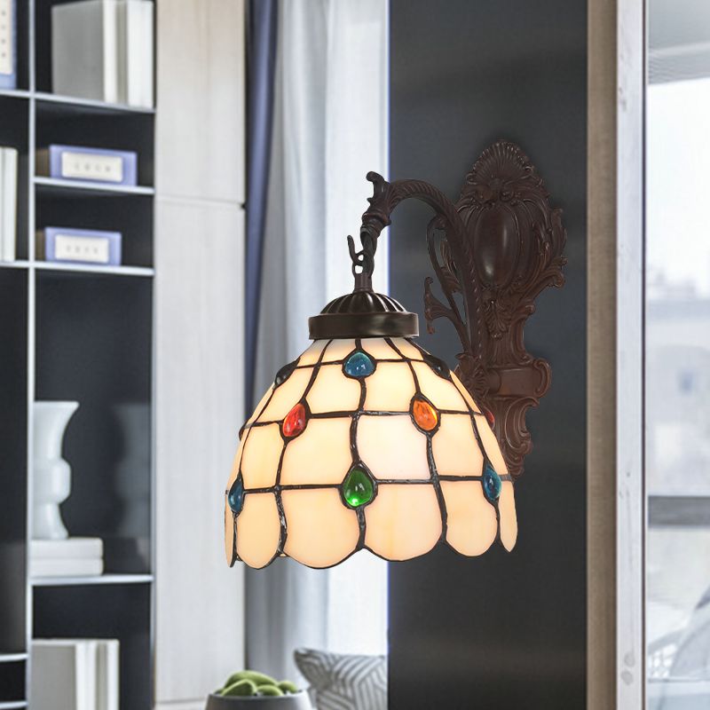 Domed Cut Glass Wall Lighting Ideas Baroque 1 Light Bronze Gem Patterned Sconce Light Fixture with Swirl Arm