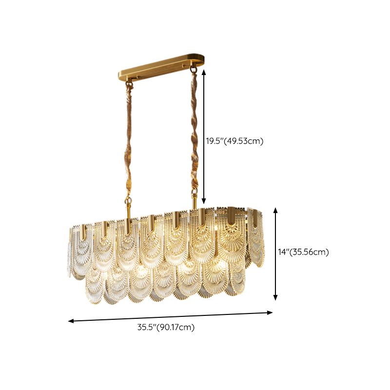 Modern Metal Pendant Light Oval Shape Island Light with Glass Shade for Living Room