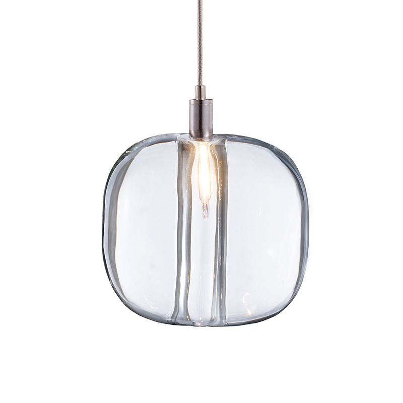 Designer Drum Suspension Pendant Mirrored Clear/Amber/Smoke Glass 1 Light  Hanging Lamp Fixture