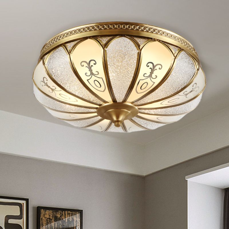 Lotus Frosted Glass Ceiling Flush Colonial 3/4/5 Heads Bedroom Flush Mount Light Fixture in Gold