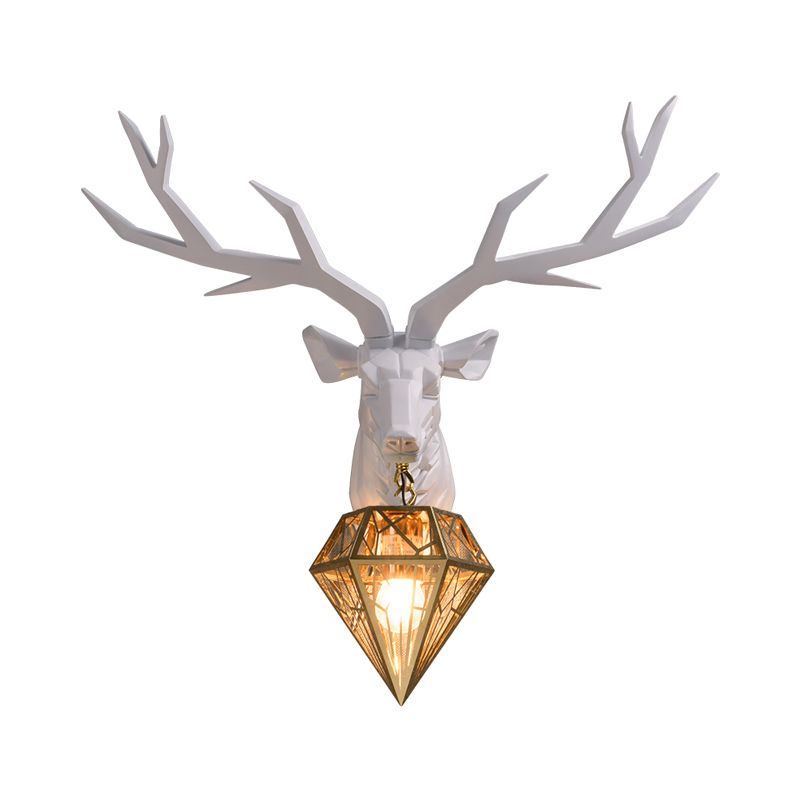 Elk Resin Wall Mounted Lamp Loft Style 1 Head Black/White/Gold SCONCE Licht met Diamond Cage Shade, 14,5 "/19.5" W