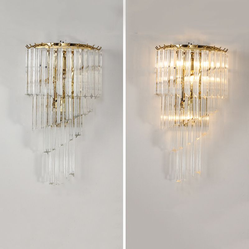 Gold Stagger Wall Lamp in Modern Artistic Style Electroplate Iron Wall Light with Crystal Shade