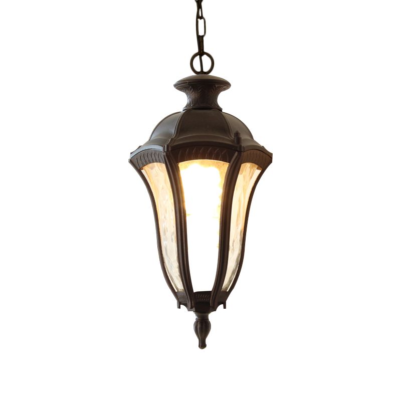 Farmhouse Urn Shaped Pendant Lighting Fixture 1 Light Clear Dimpled Glass Ceiling Hang Fixture in Dark Coffee