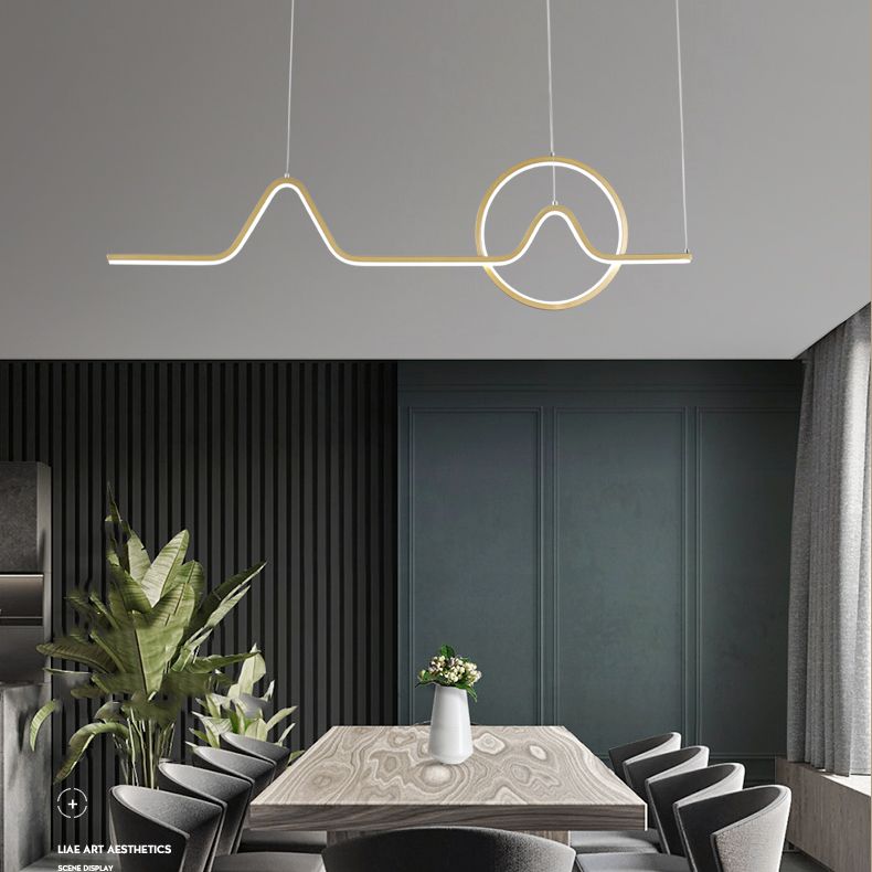 Moderner Stil linearer Form Island Leuchten Metall Zwei Lichtheizenbeleuchtung