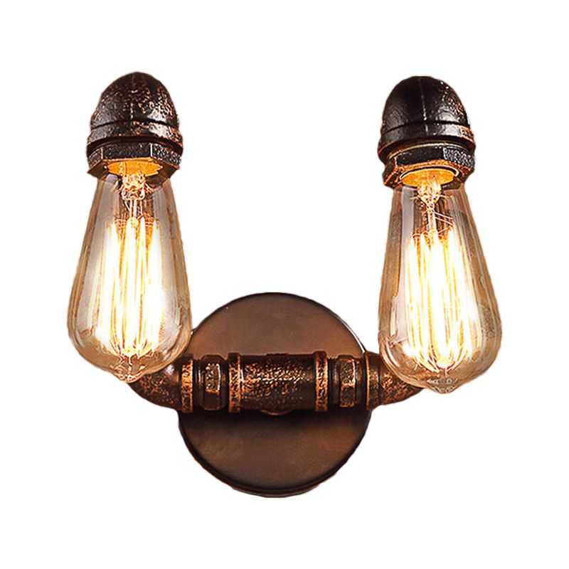 Metal Rust Finish Wall Mount Lamp Bare Bulb 2-Light Antiqued Wall Sconce Lighting for Coffee House