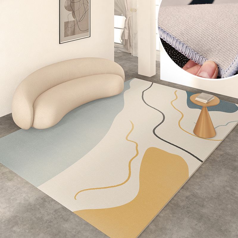 Modern Living Room Rug Color Block Polyester Area Carpet Non-Slip Backing Area Rug