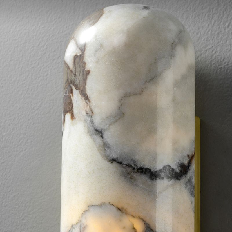 Modern Metal Wall Sconce Geometric Shape Wall Light with Stone Shade for Bedroom