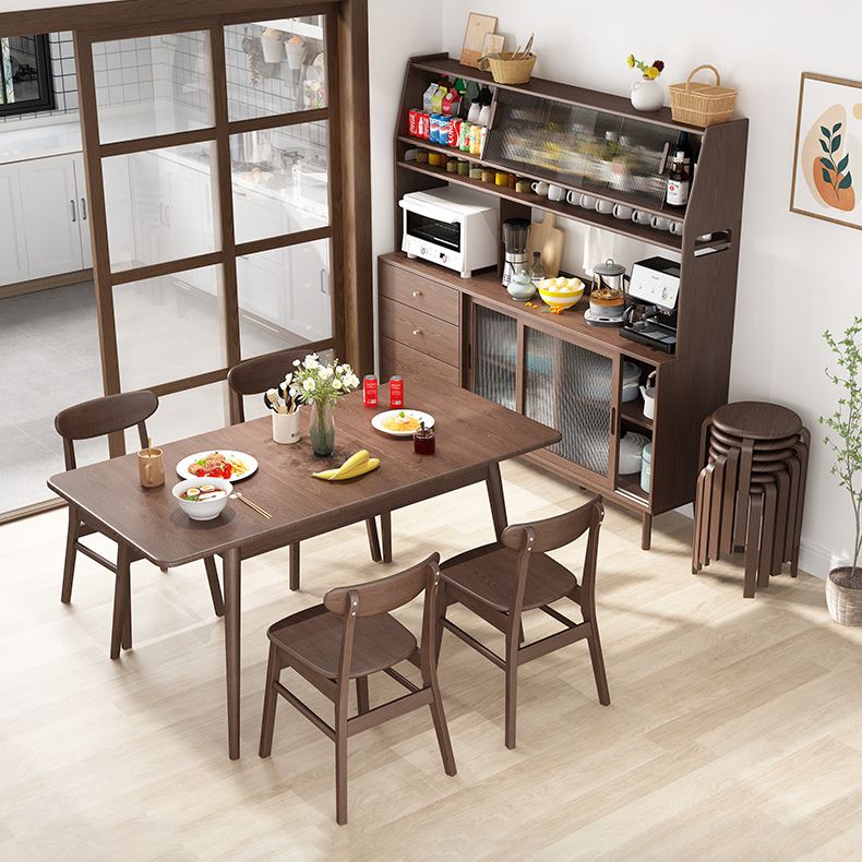 Rubberwood Rectangle Dining Table Extendable Table with Wooden Base and Legs