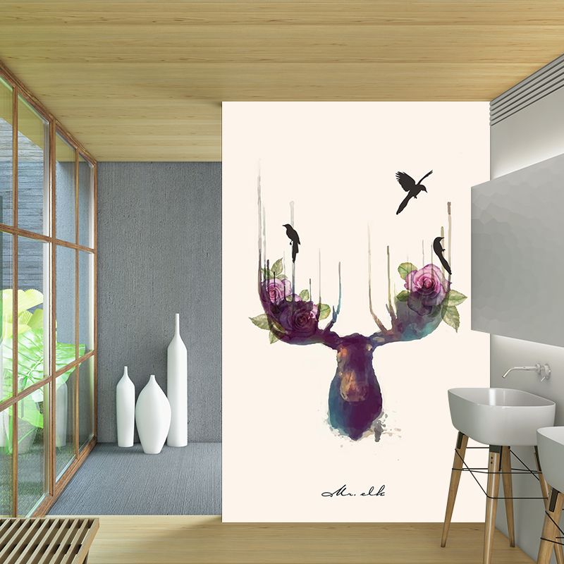 Beautiful Purple-Blue Elk Mural Wallpaper for Bedroom Decoration, Made by Non-Woven Cloth