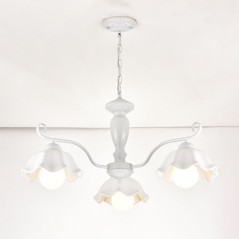 Ceramic White Pendant Lamp Flower 3/6/8 Lights Classic Chandelier Light Fixture for Living Room