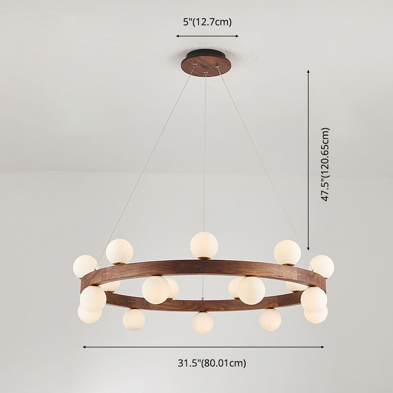 Contemporary Wood Hanging Light Fixtures Rounded Chandelier for Dining Room
