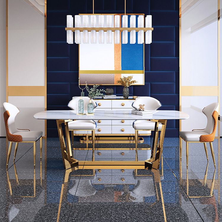 Glam Style Dining Sintered Stone Table Dining Rectangle Table for Kitchen