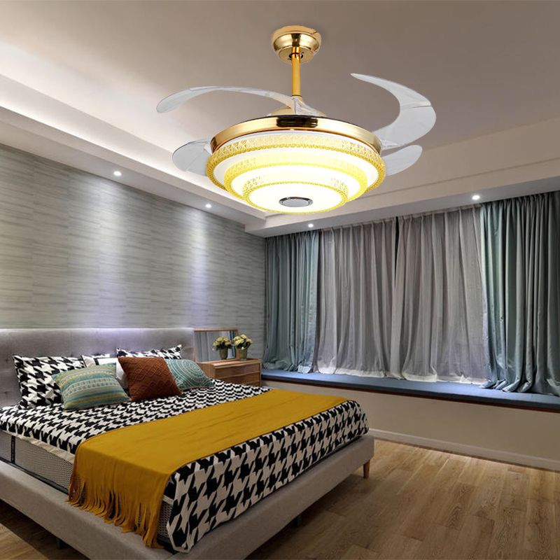 Sich verjüngter kristallverklemmter Lüfterlicht moderne LED Gold Halbmontagelampe mit Bluetooth -Lautsprecher und Fernbedienung/Wandsteuerung/Frequenzumwandlung