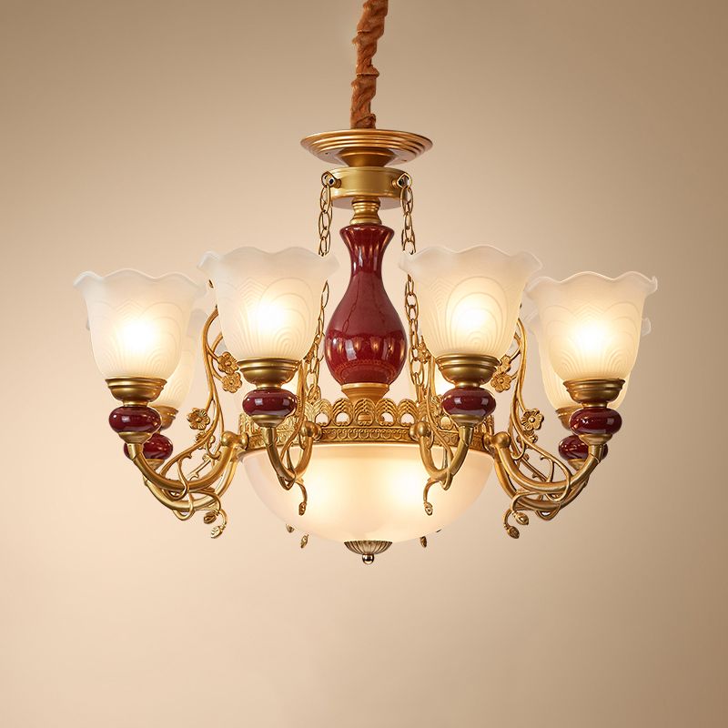White Glass American Chandelier Gold Multi Light Hanging Light for Restaurant