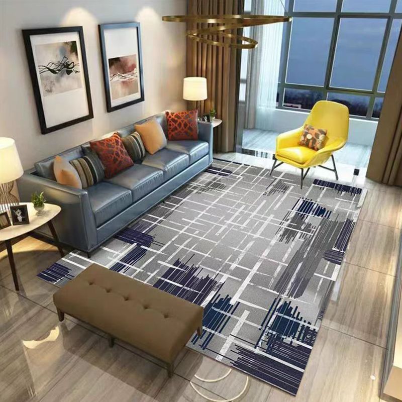 Black Modern Carpet Geometry Polyester Carpet Washable Carpet for Drawing Room