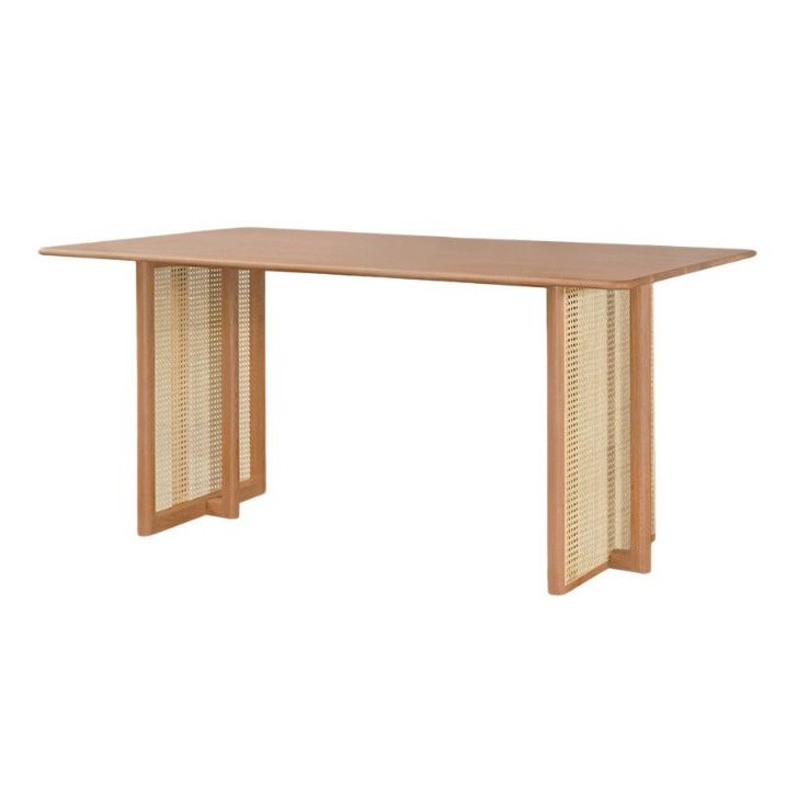 Rectangle Ash Wood Table for Restaurant Modern Dining Table with Double Pedestal