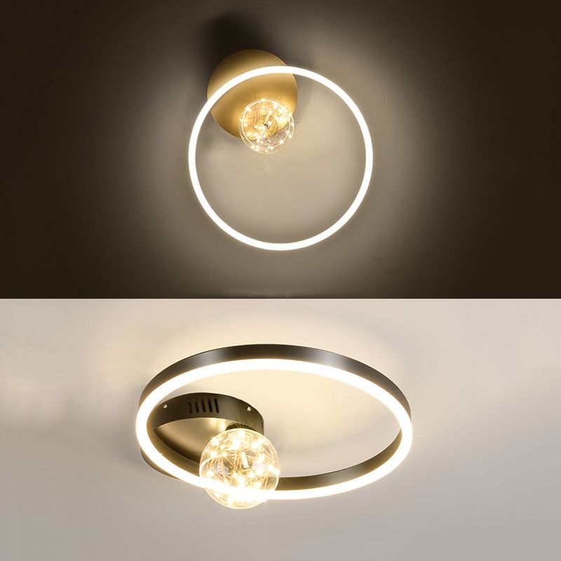 Abat-jour en forme de cerceau pour éclairage de plafond à LED, montage encastré étoilé en métal avec abat-jour en verre boule