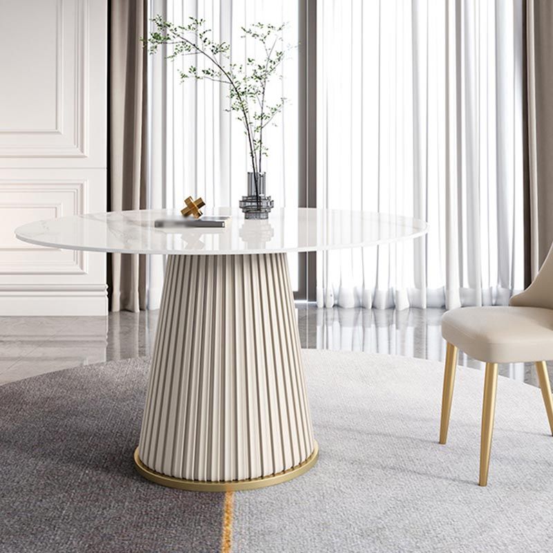 Modern Round Stone Table Standard Height Dining Room Table with Pedestal Base