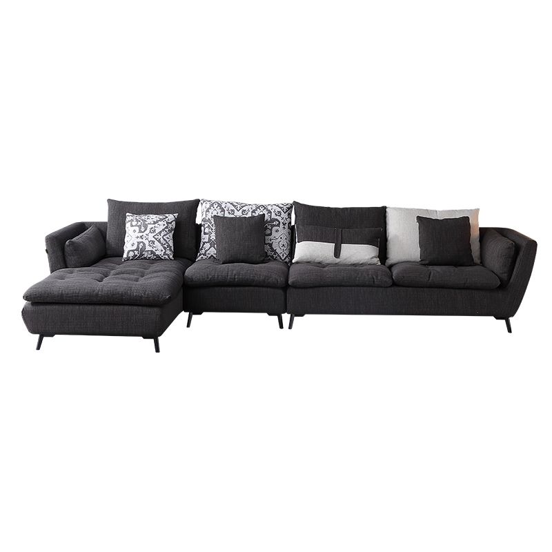66" Wide Modern Sectional Sofa Square Arm Grey Tufted Sectional