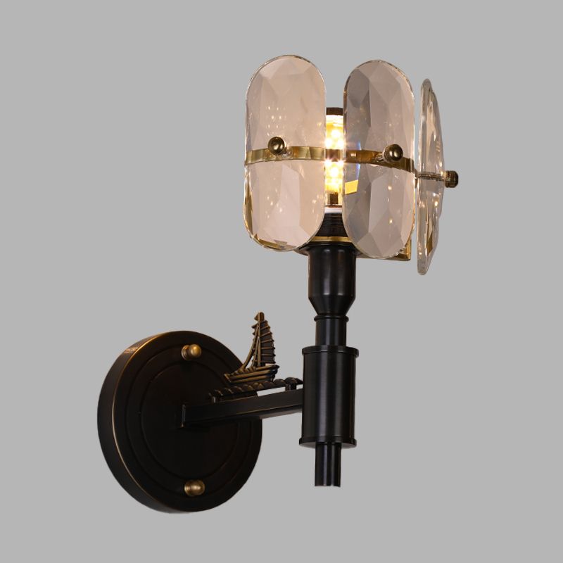 Drum Bedroom Pared apliques de cristal transparente tradicional 1/2 cabezas de iluminación de pared de led negro