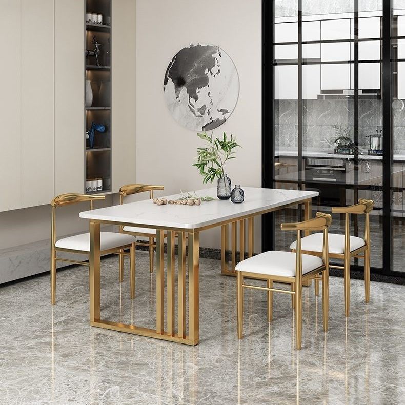 Glam Double Pedestal Dining Table Stone Table for Dining Room Kitchen
