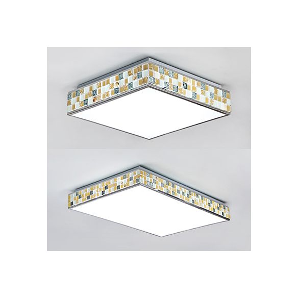 18"/35.5" W Cube Ceiling Fixture Retro Style Mosaic Glass 1 Bulb Flush Mount Ceiling Light in Beige